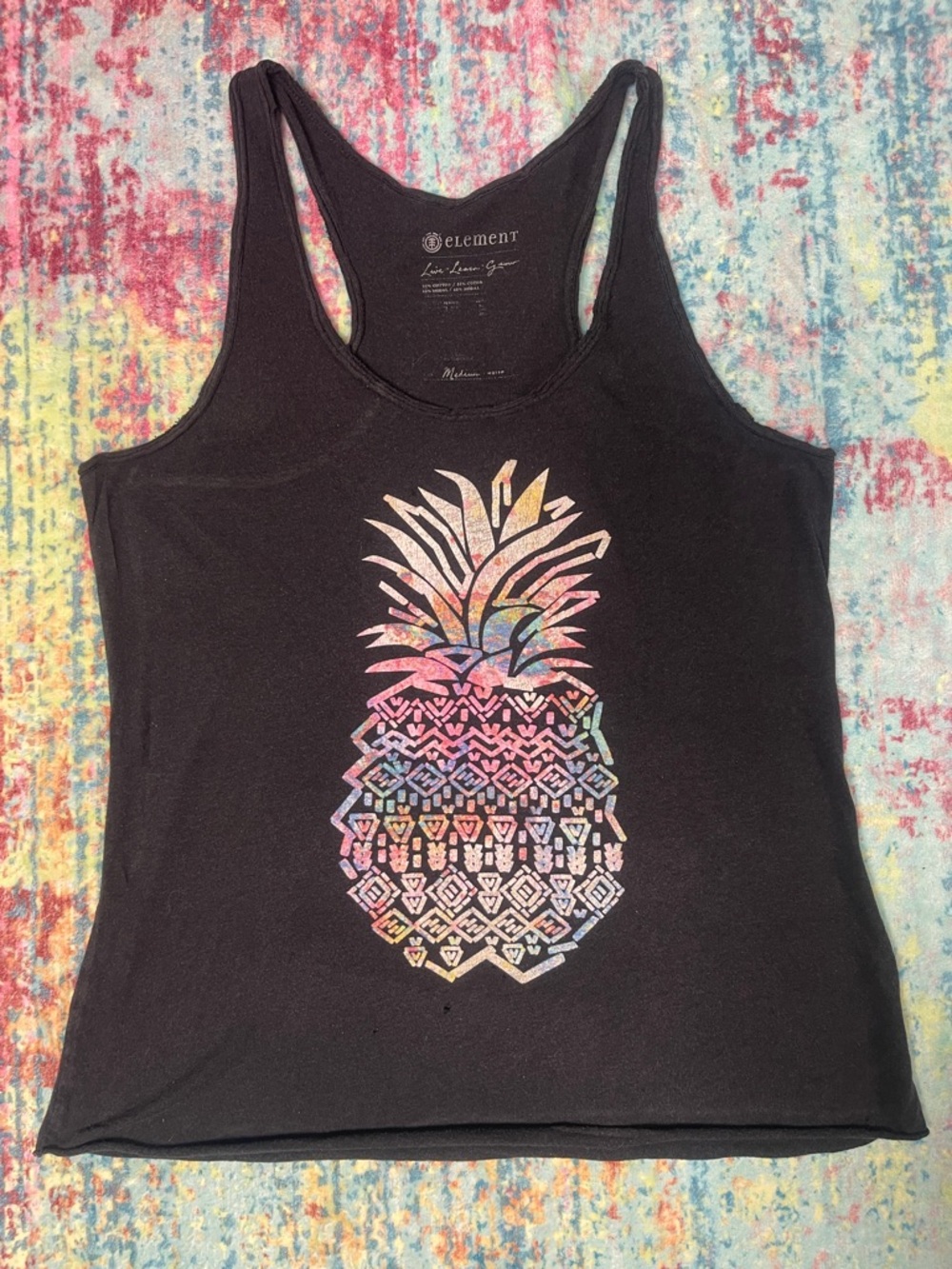 Element Black Racerback Tank with Rainbow Pineapple Graphic